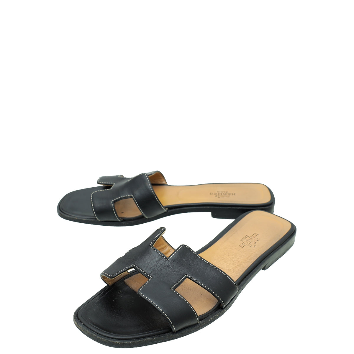 Hermes Noir Oran Sandal 37.5