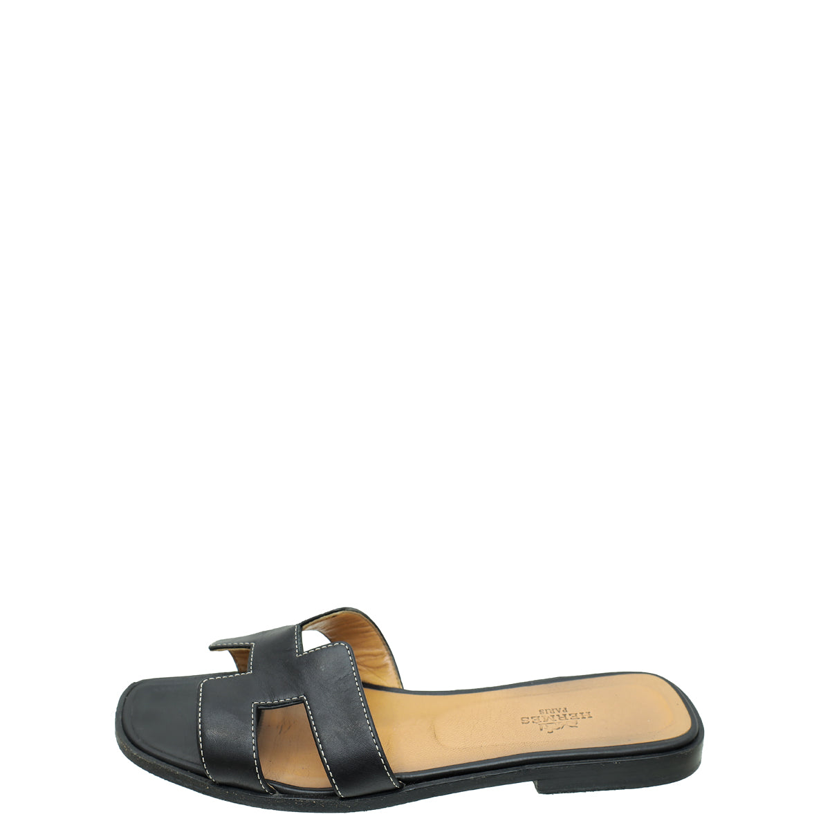 Hermes Noir Oran Sandal 37.5