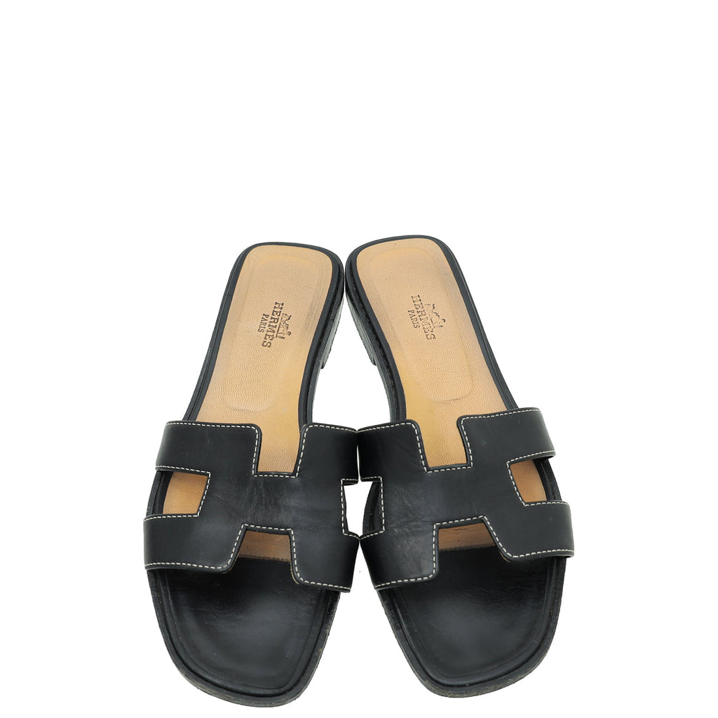 Hermes Noir Oran Sandal 37.5