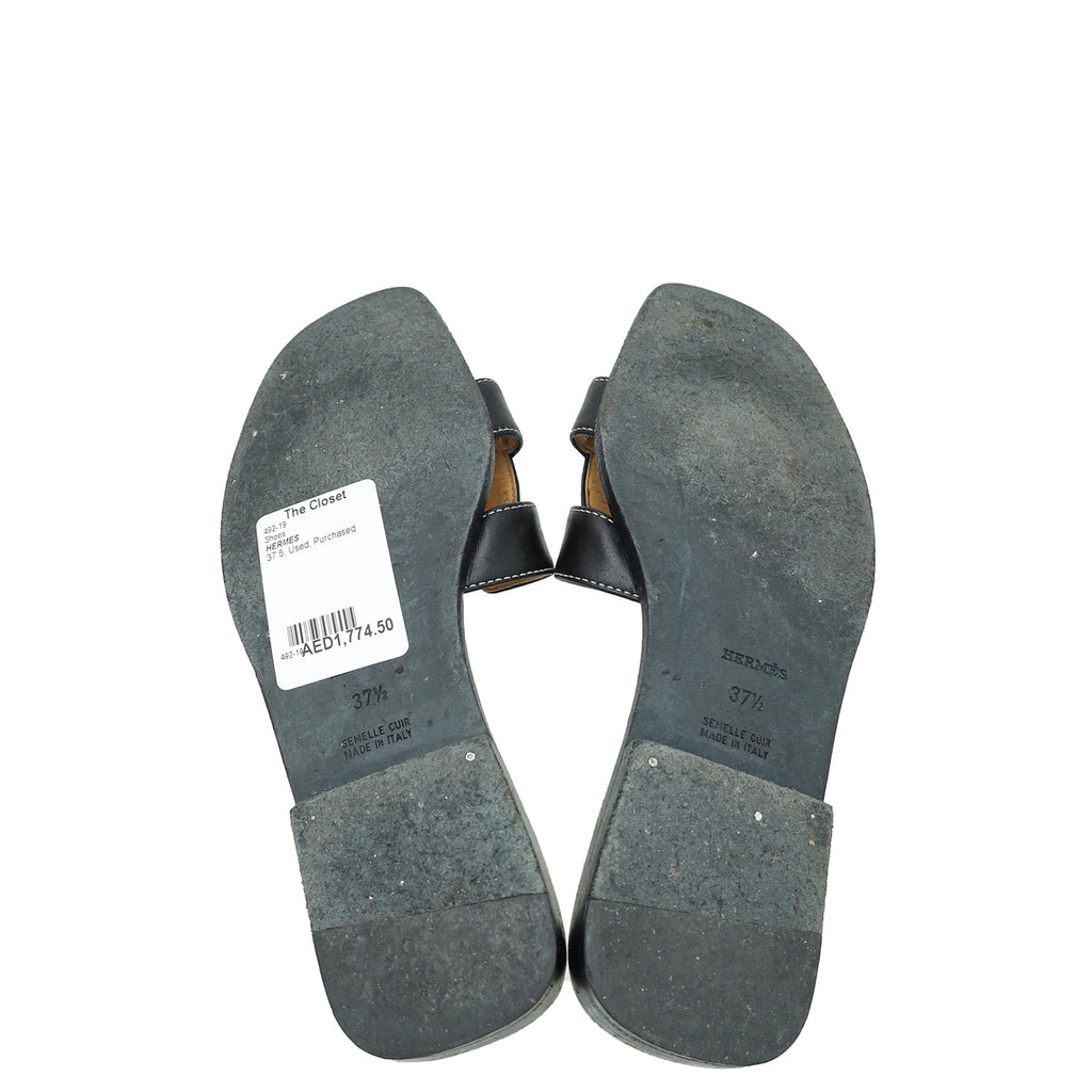 Hermes Noir Oran Sandal 37.5