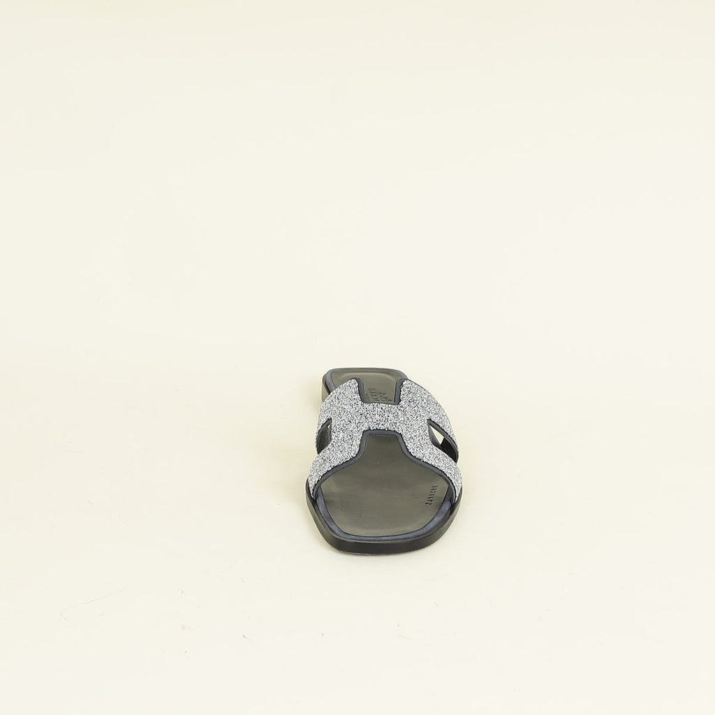 Hermes Noir Oran with Crystal Detail Sandal 37.5