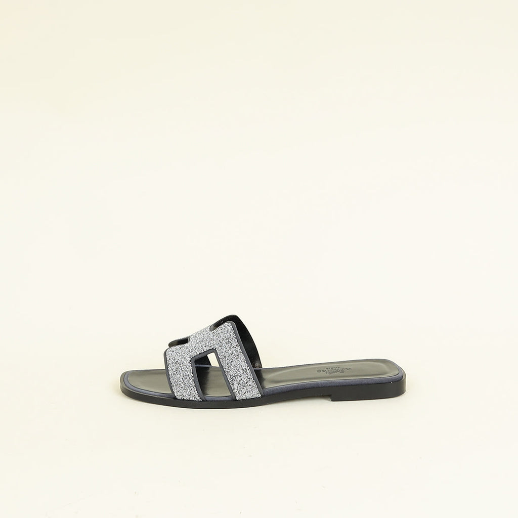 Hermes Noir Oran with Crystal Detail Sandal 37.5