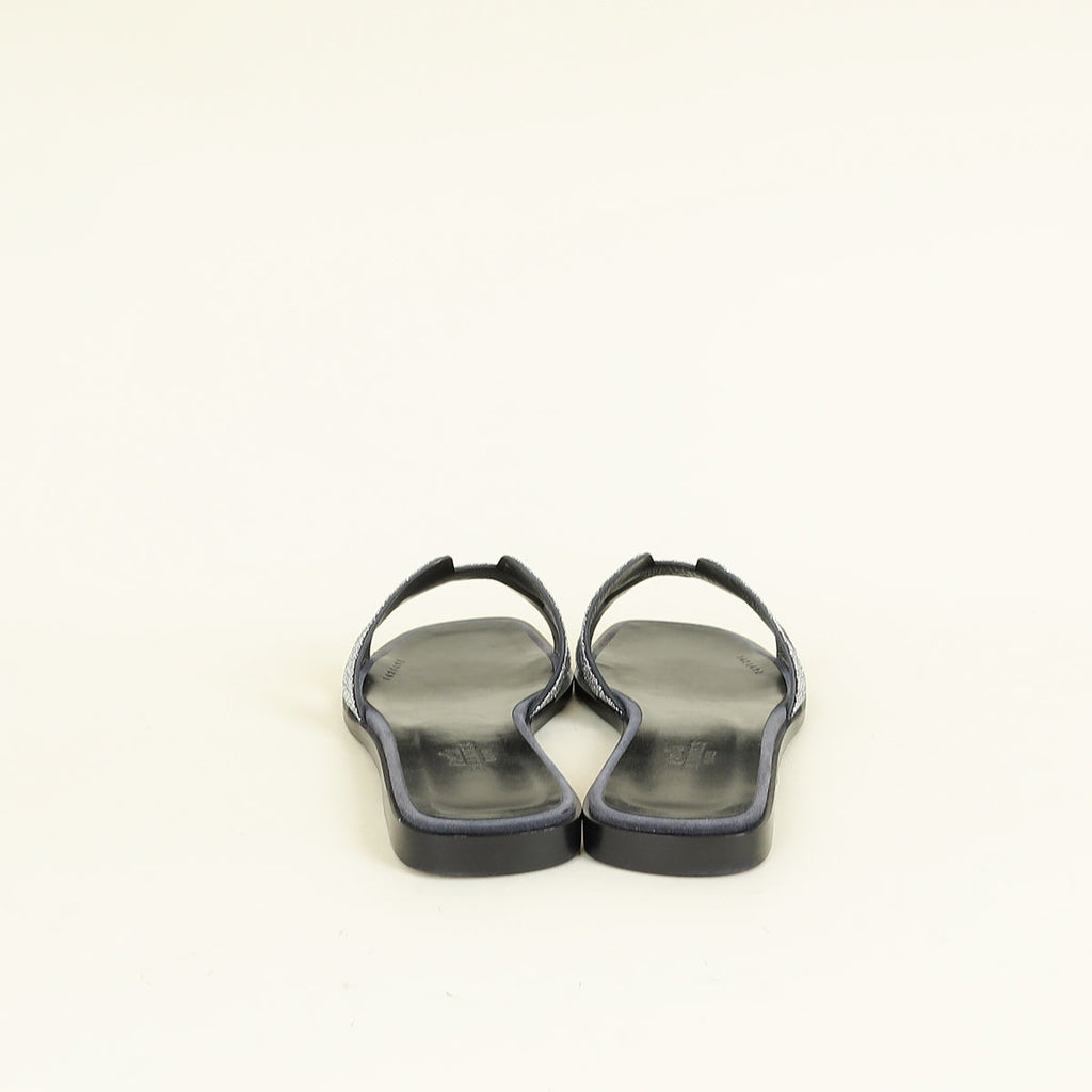 Hermes Noir Oran with Crystal Detail Sandal 37.5
