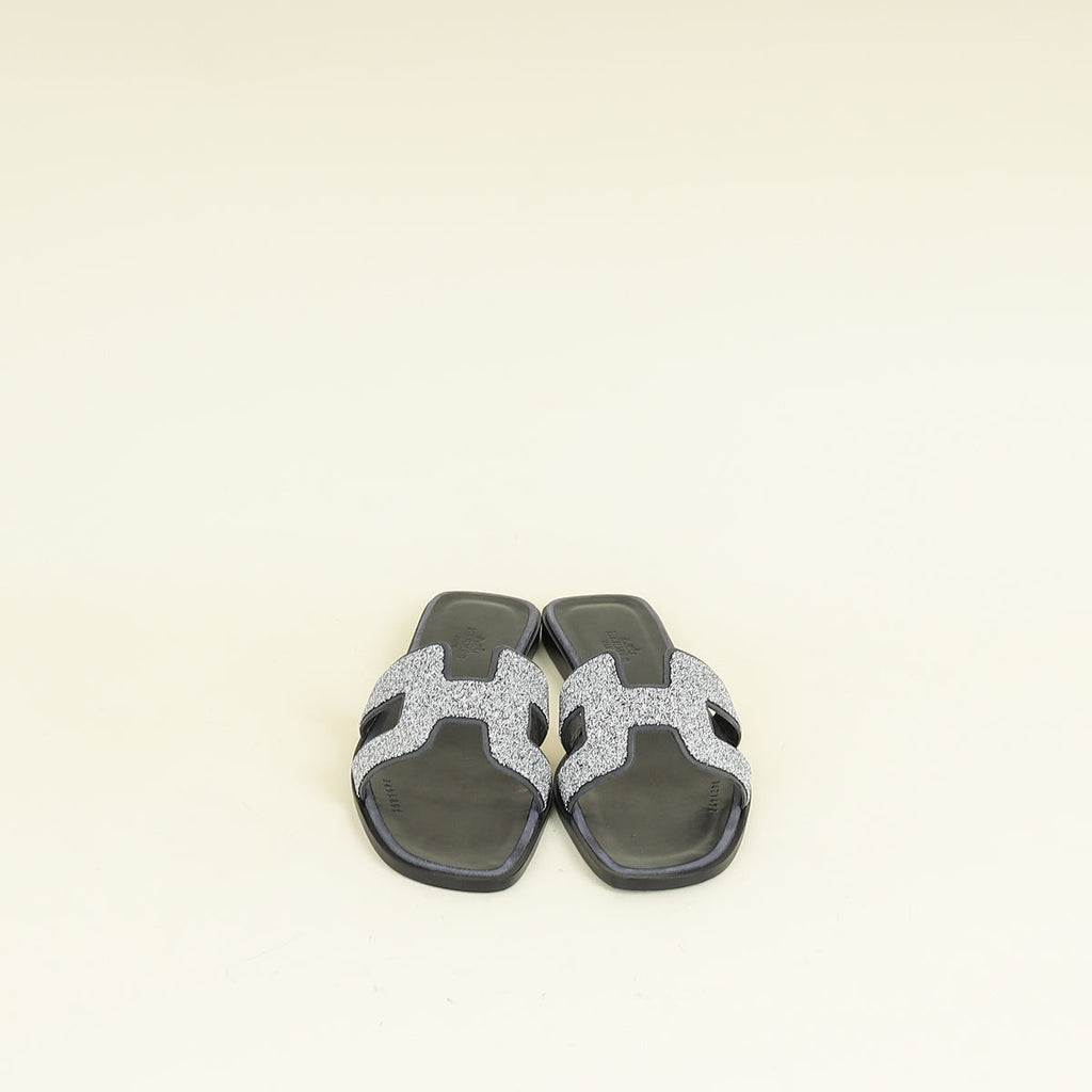 Hermes Noir Oran with Crystal Detail Sandal 37.5