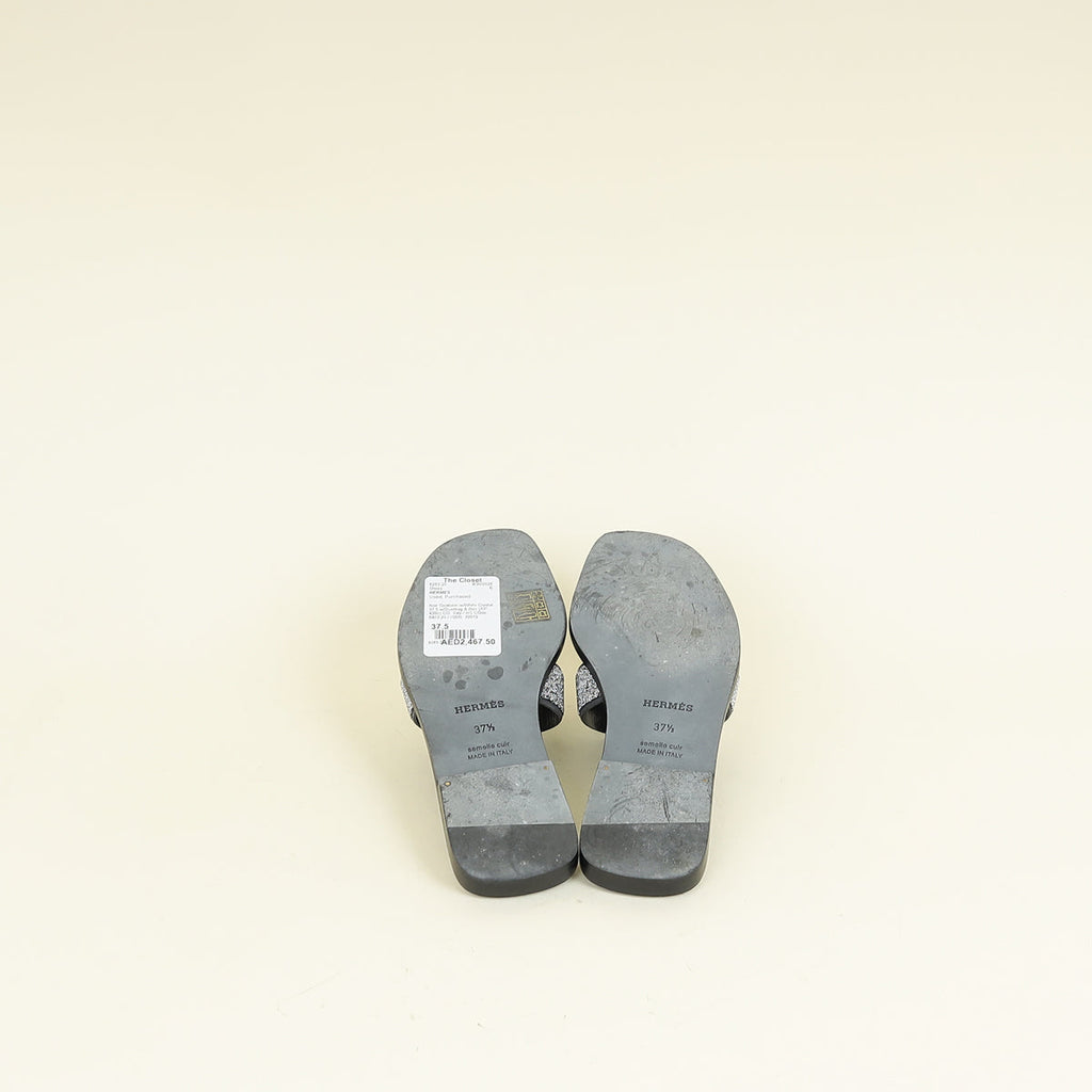 Hermes Noir Oran with Crystal Detail Sandal 37.5