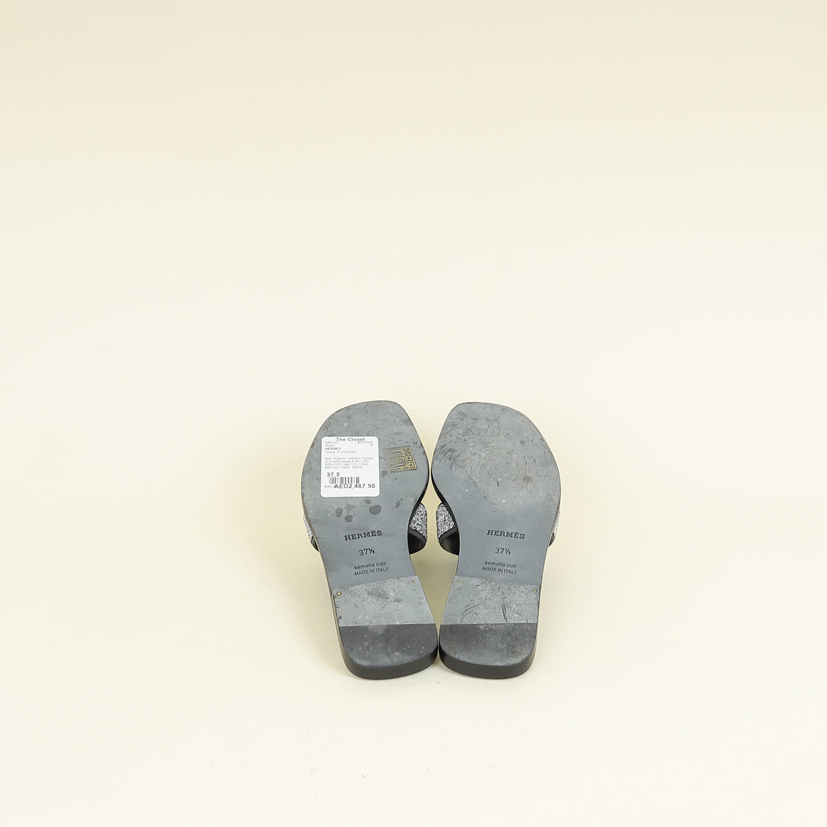 Hermes Noir Oran with Crystal Detail Sandal 37.5