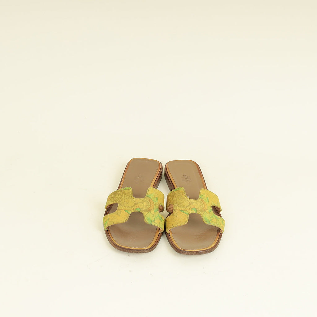 Hermes Multicolor Printed Fabric Oran Sandal 37.5