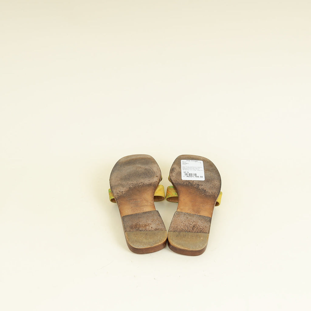 Hermes Multicolor Printed Fabric Oran Sandal 37.5