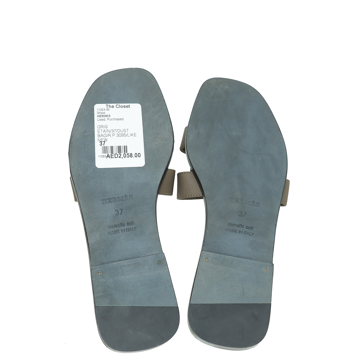 Hermes Gris Etain Oran Sandal 37