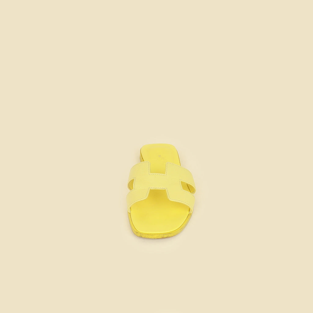 Hermes Lime Oran Sandals 37