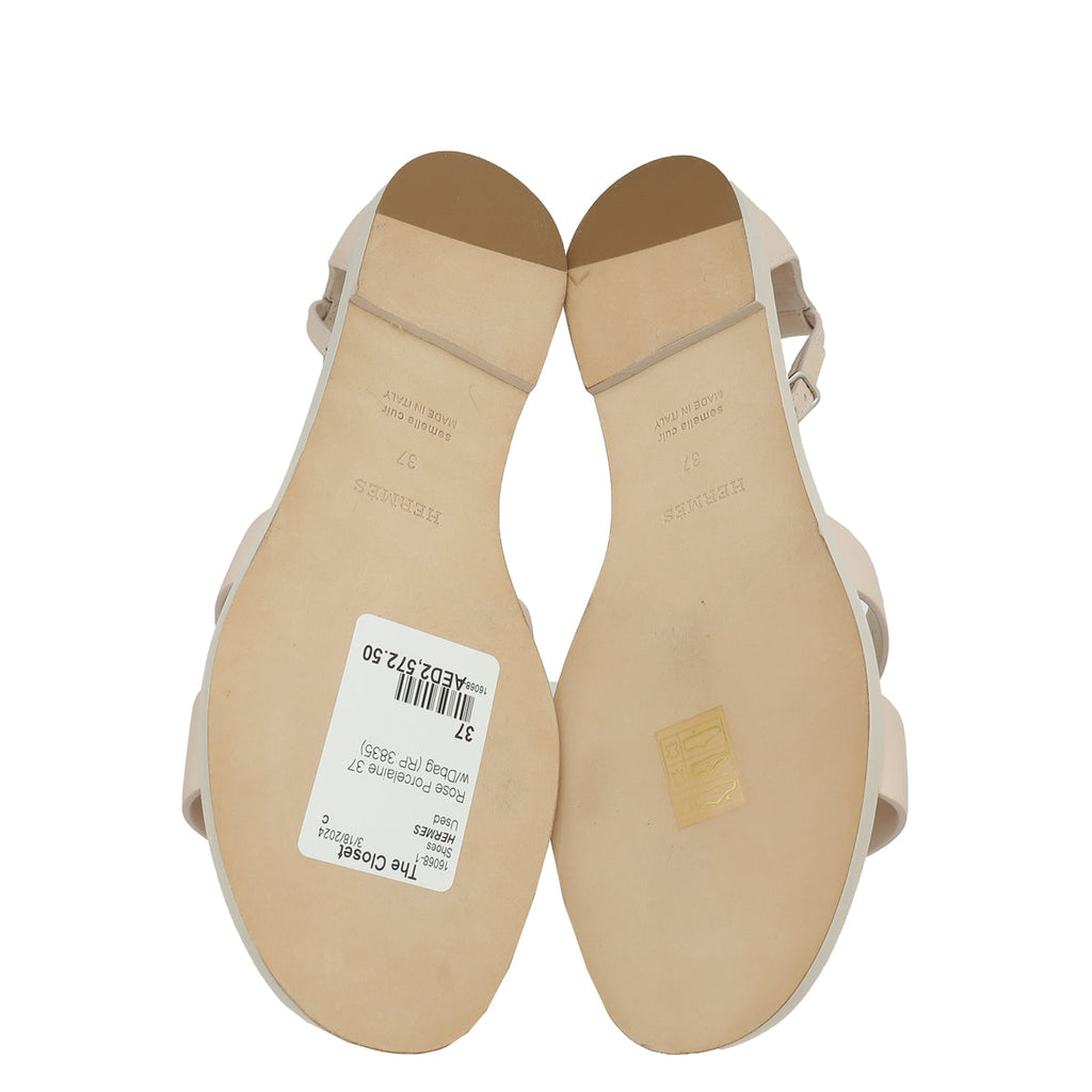 Hermes Rose Porcelaine Santorini Sandal 37