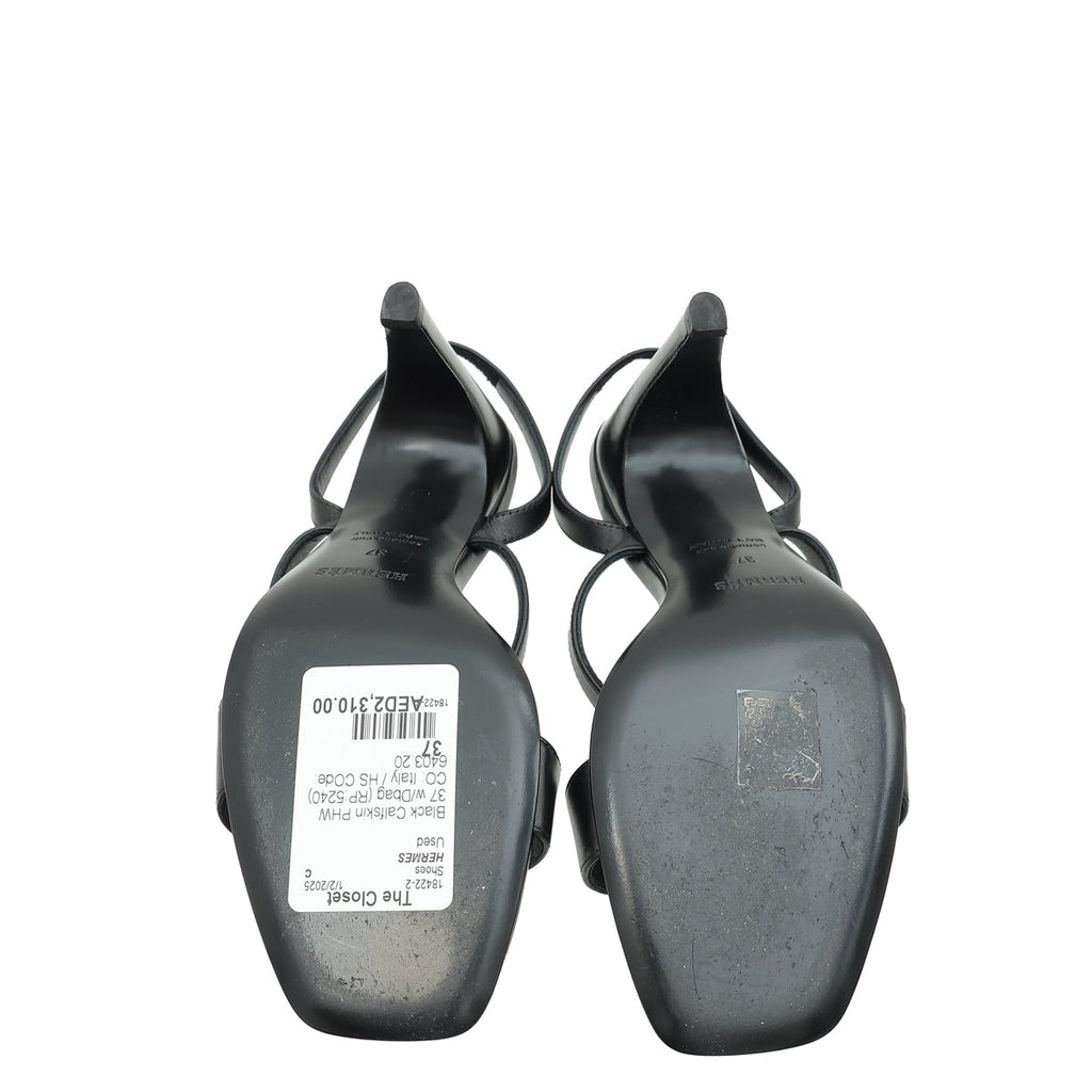 Hermes Black Glamour 95 Sandal 37