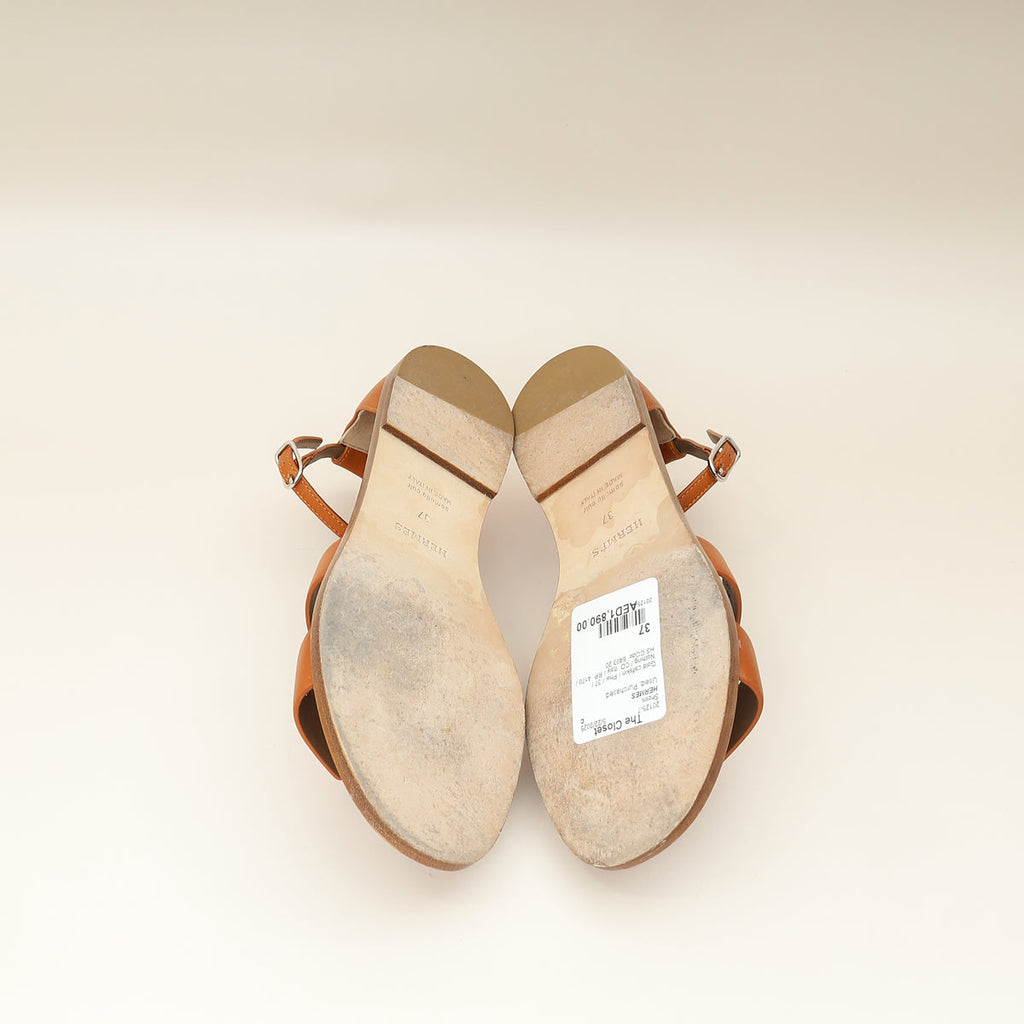 Hermes Gold Santorini Sandals 37