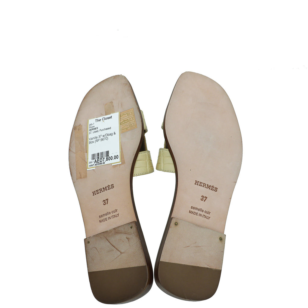 Hermes Vanille Matte Alligator Oran Sandal 37
