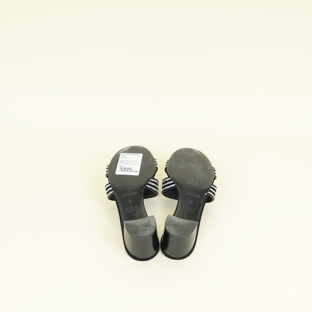 Hermes Noir Oasis Sandals 37