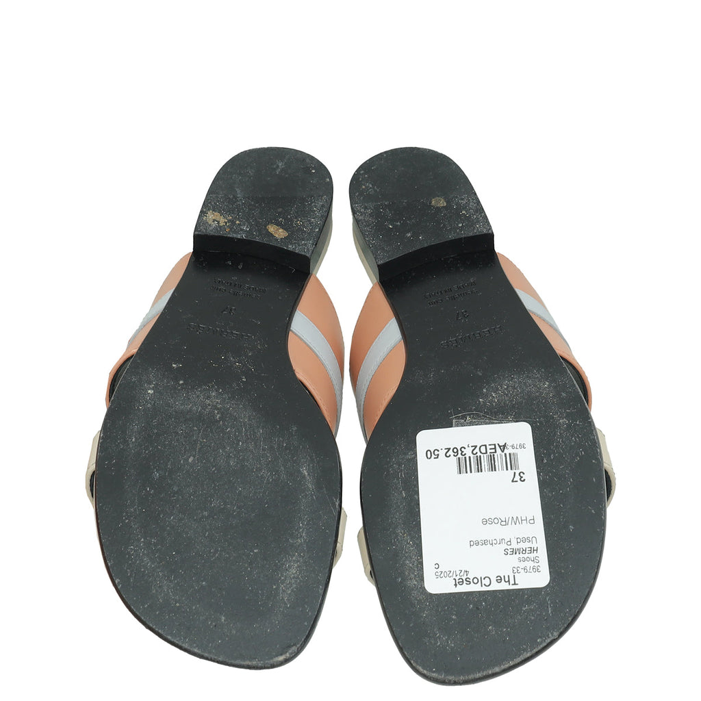 Hermes Rose Bubinga Multicolor Avenue Sandal 37