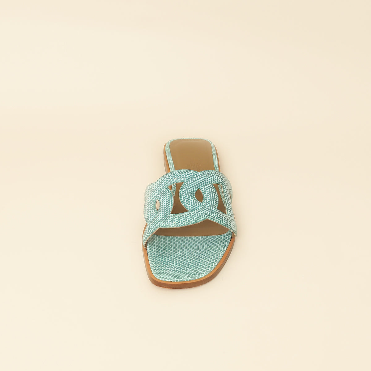 Hermes Turquoise Lizard Omaha Sandals 37