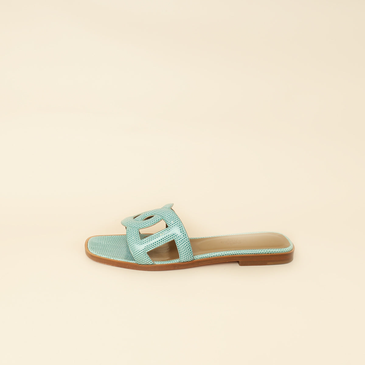 Hermes Turquoise Lizard Omaha Sandals 37