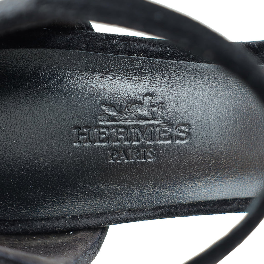 Hermes Black Velvet Judy 70 Sandal 37