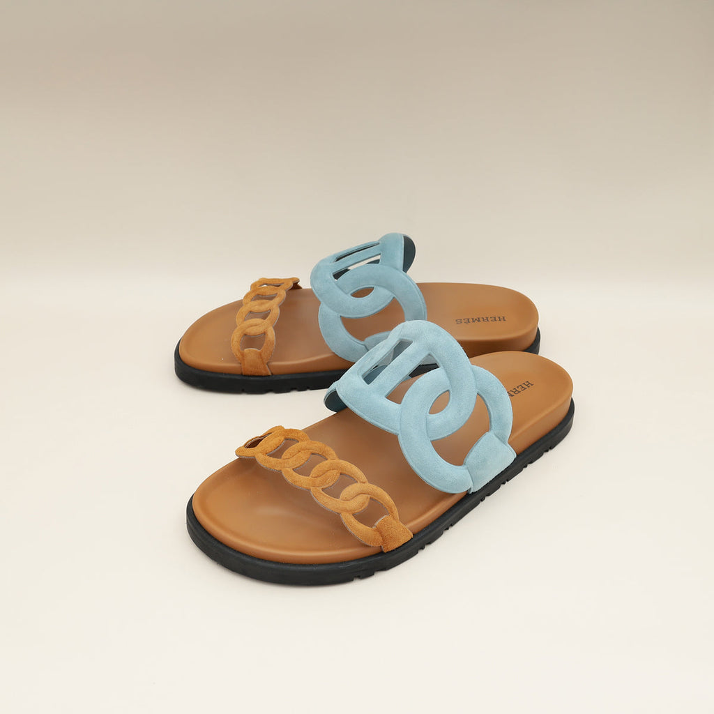 Hermes Bicolor Suede Goatskin Extra Sandal 37