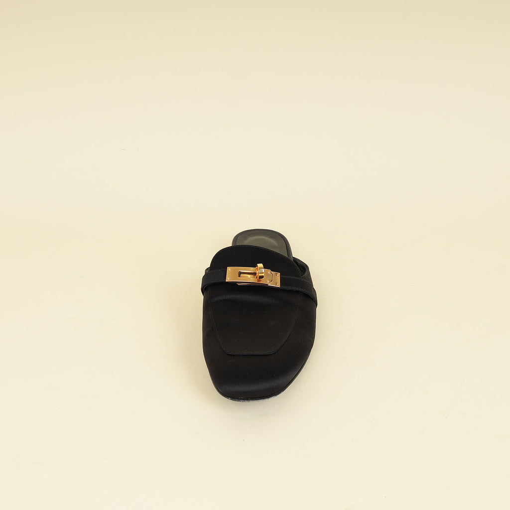 Hermes Black Satin Oz Mules 37