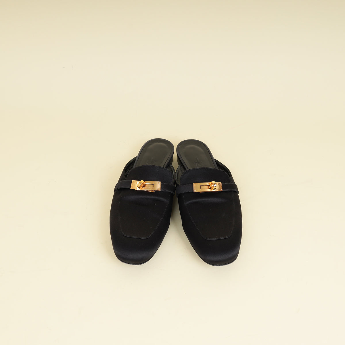 Hermes Black Satin Oz Mules 37