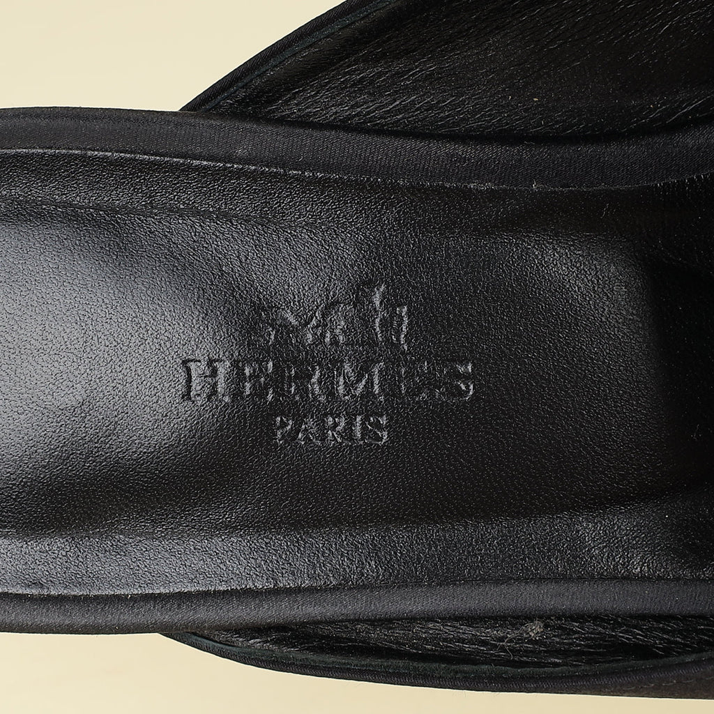 Hermes Black Satin Oz Mules 37