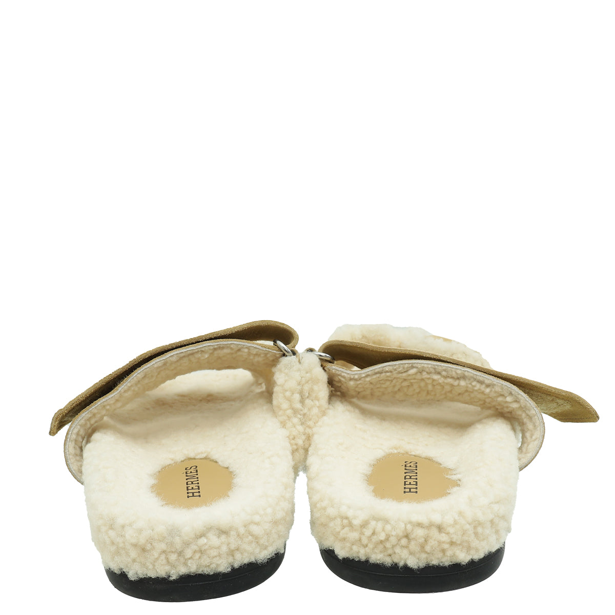Hermes Beige Shearling Chypre Sandals 37