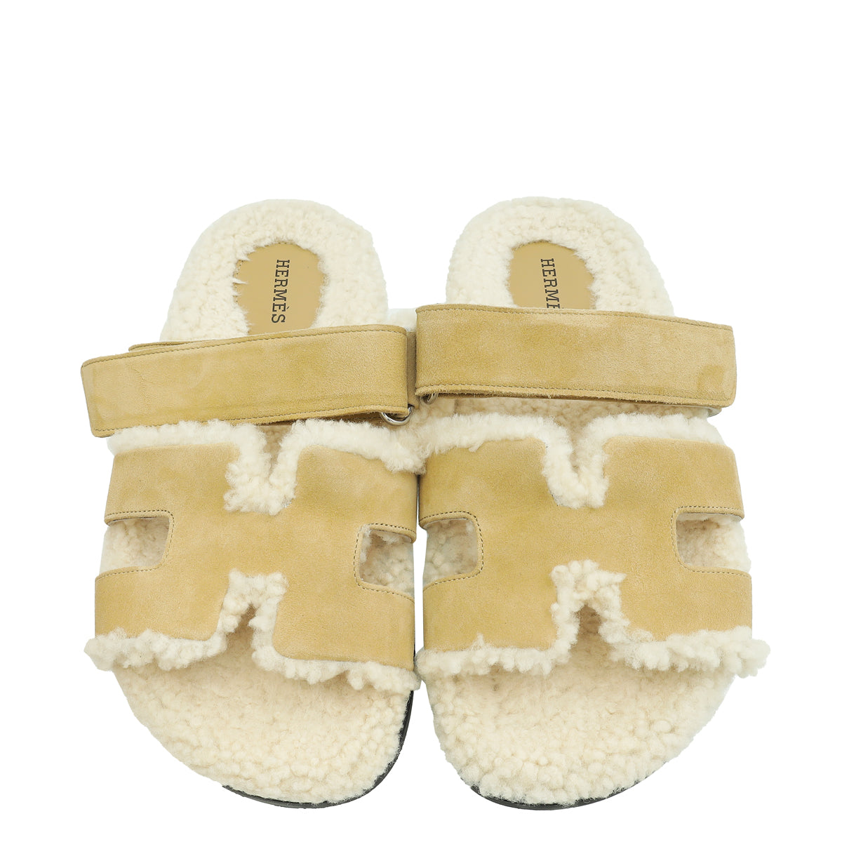Hermes Beige Shearling Chypre Sandals 37