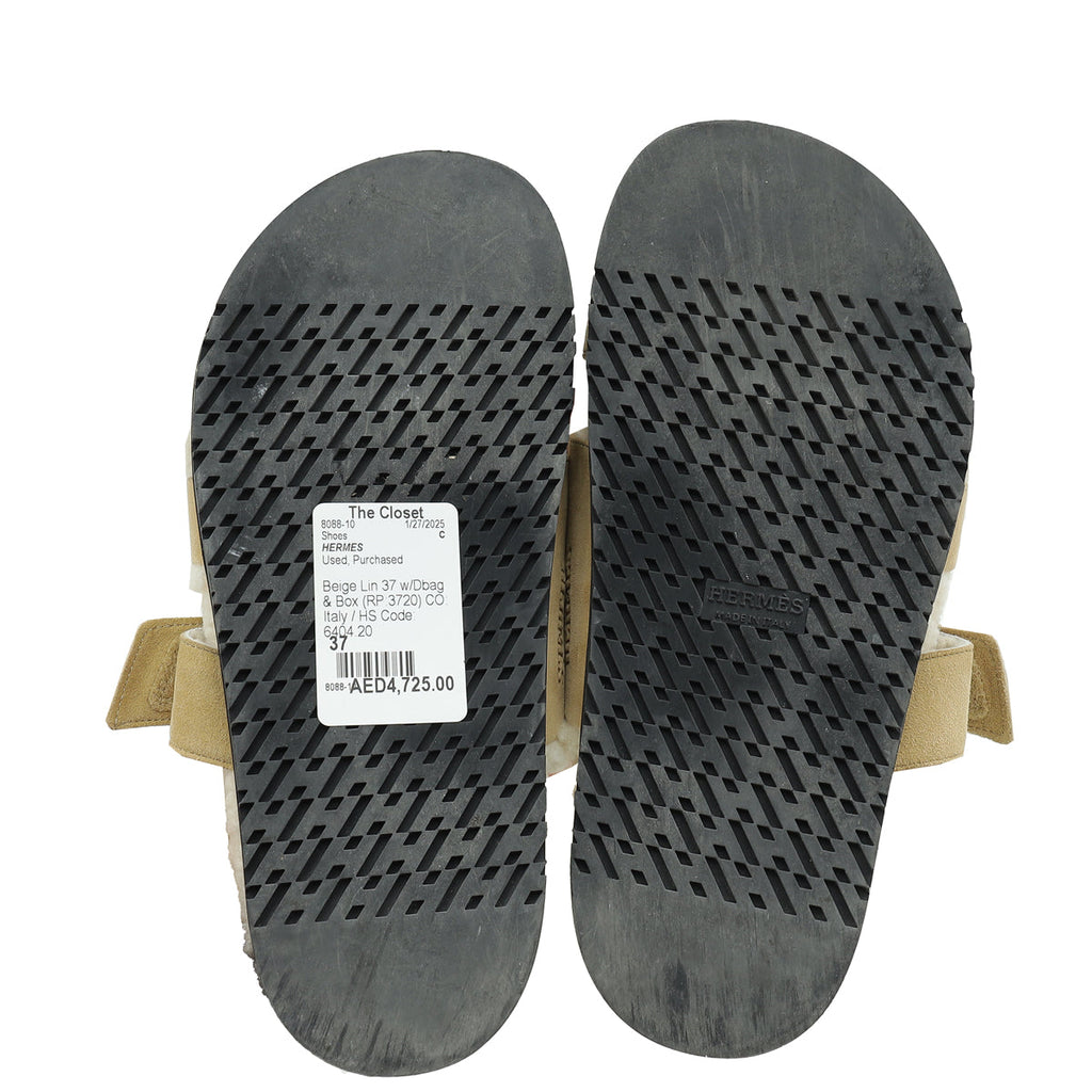 Hermes Beige Shearling Chypre Sandals 37