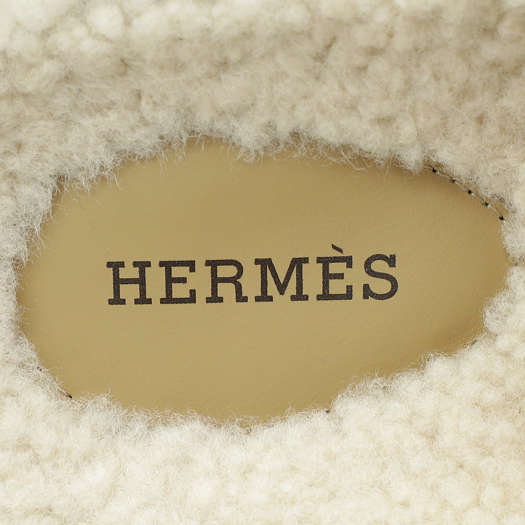 Hermes Beige Shearling Chypre Sandals 37