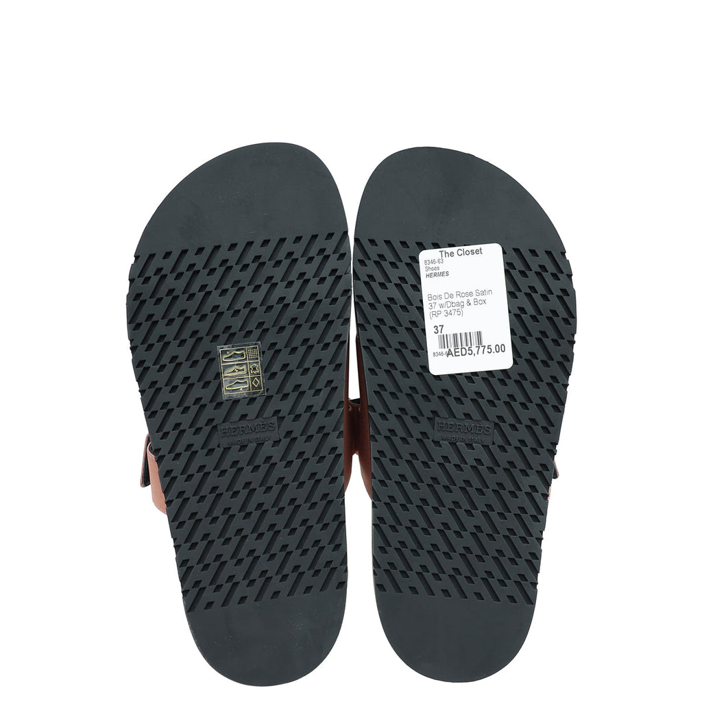 Hermes Bois De Rose Satin Chypre Sandals 37