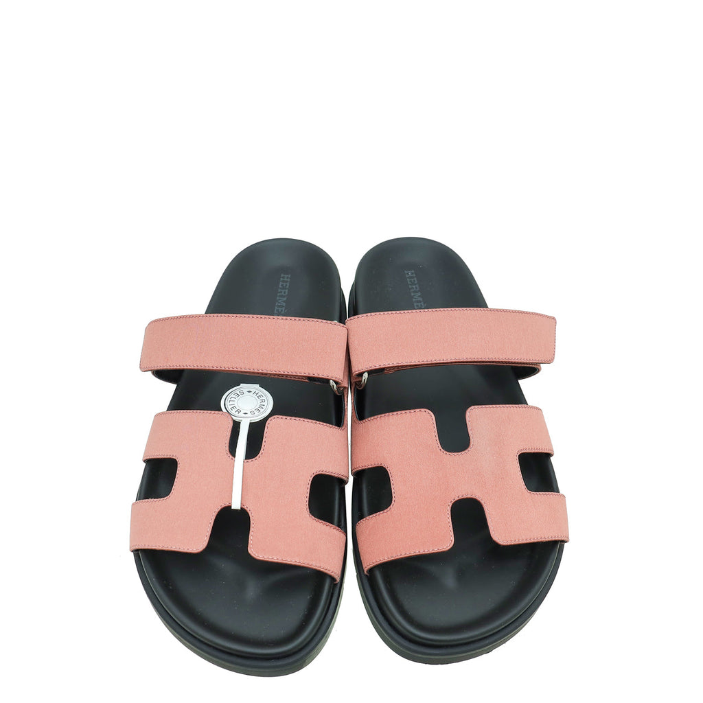 Hermes Bois De Rose Satin Chypre Sandals 37