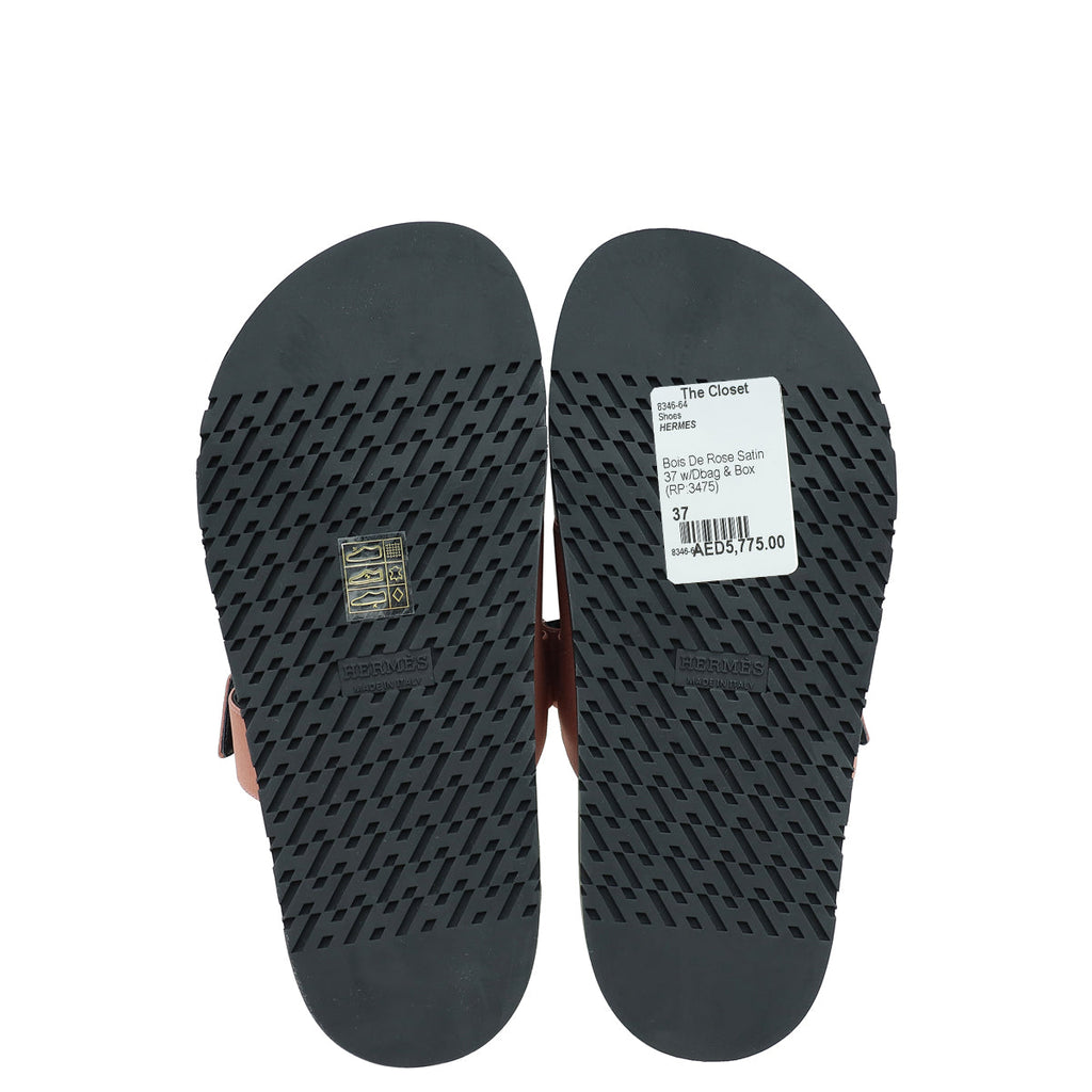 Hermes Bois De Rose Satin Chypre Sandals 37