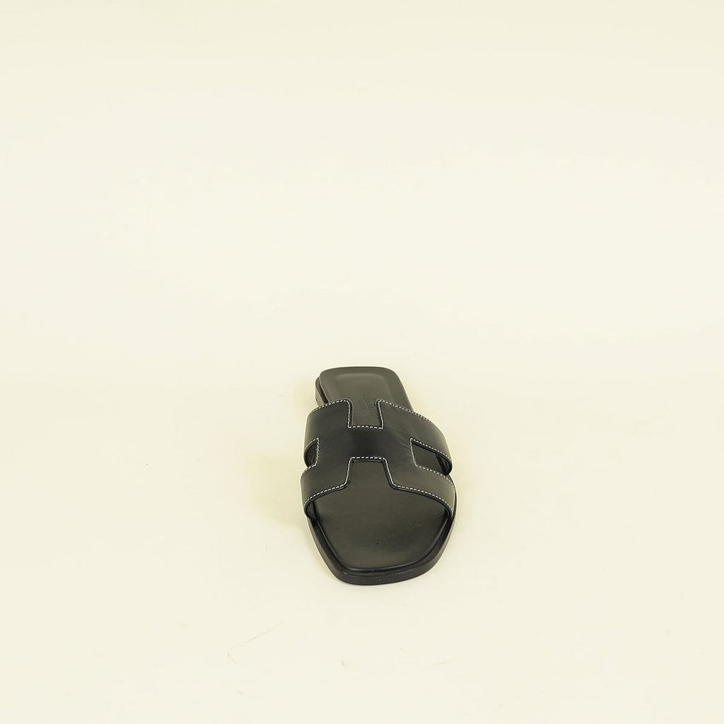 Hermes Noir Oran Sandals 38.5
