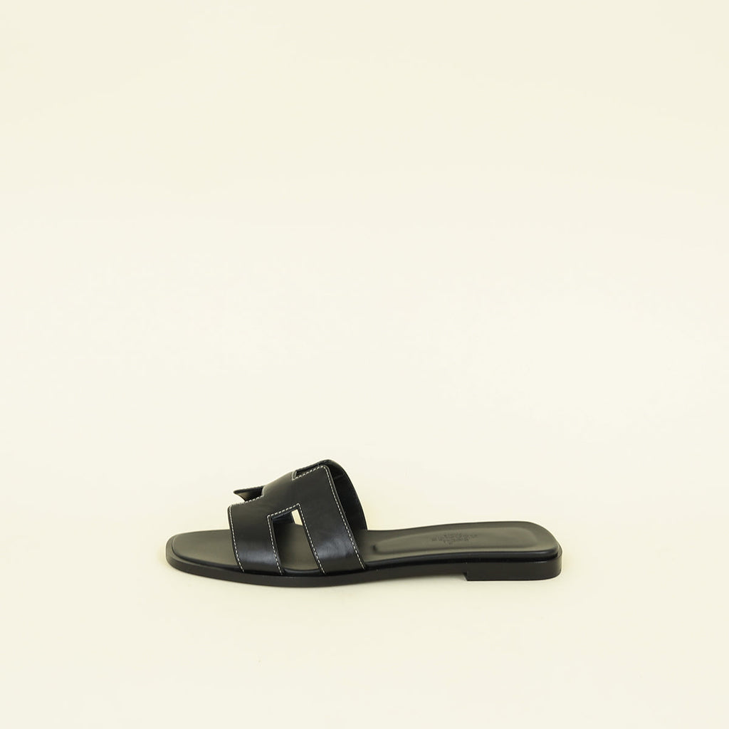 Hermes Noir Oran Sandals 38.5