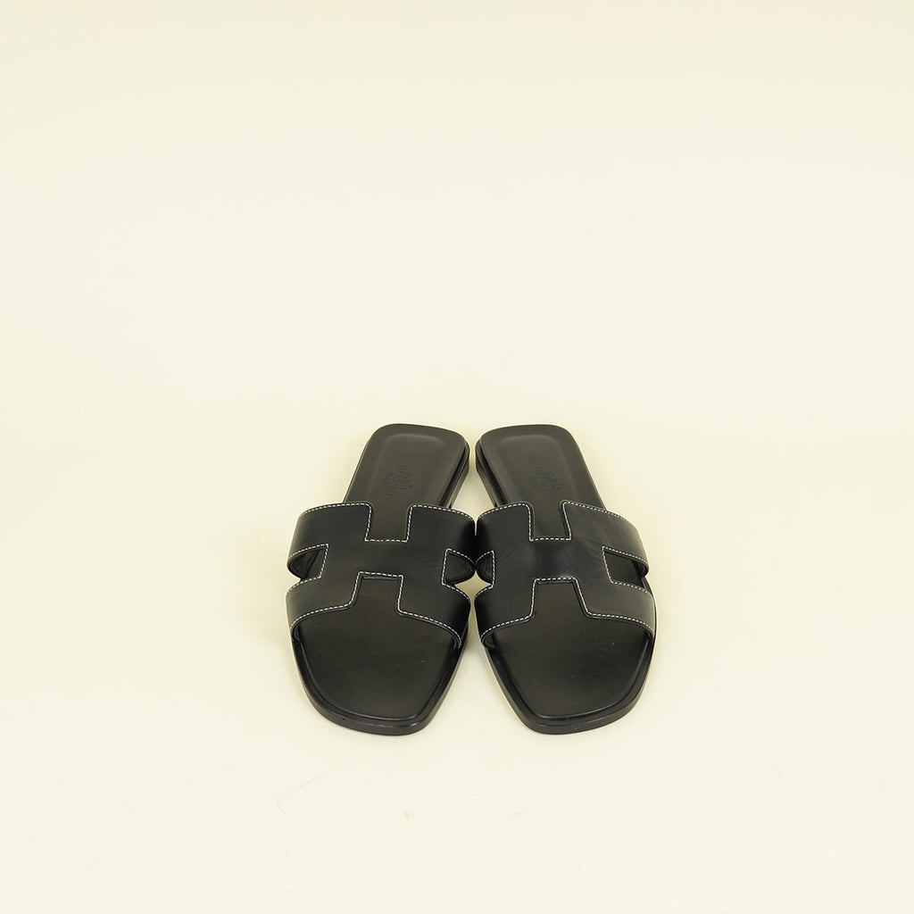 Hermes Noir Oran Sandals 38.5