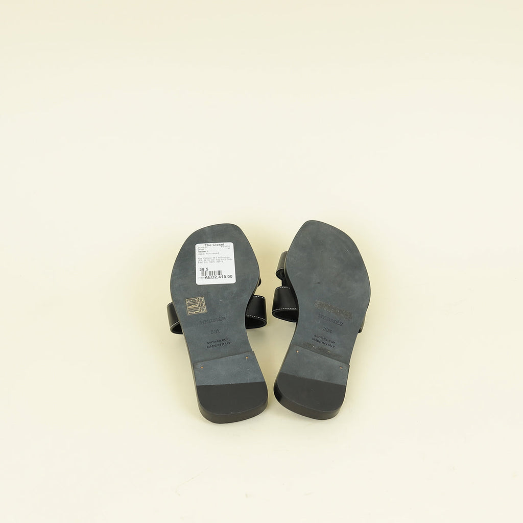 Hermes Noir Oran Sandals 38.5