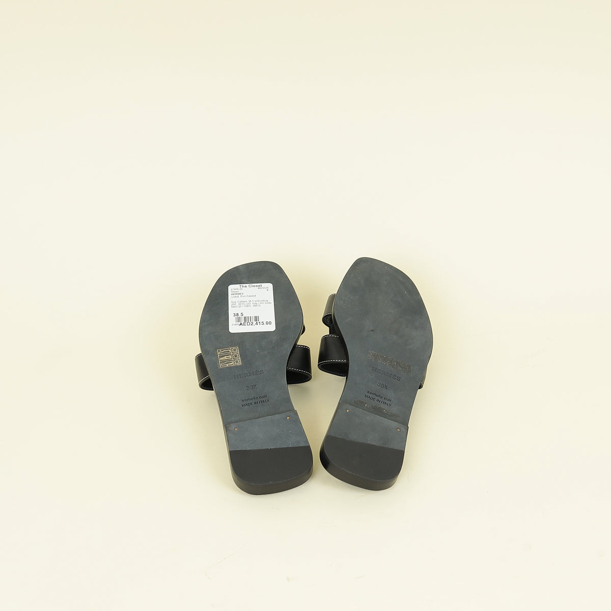 Hermes Noir Oran Sandals 38.5