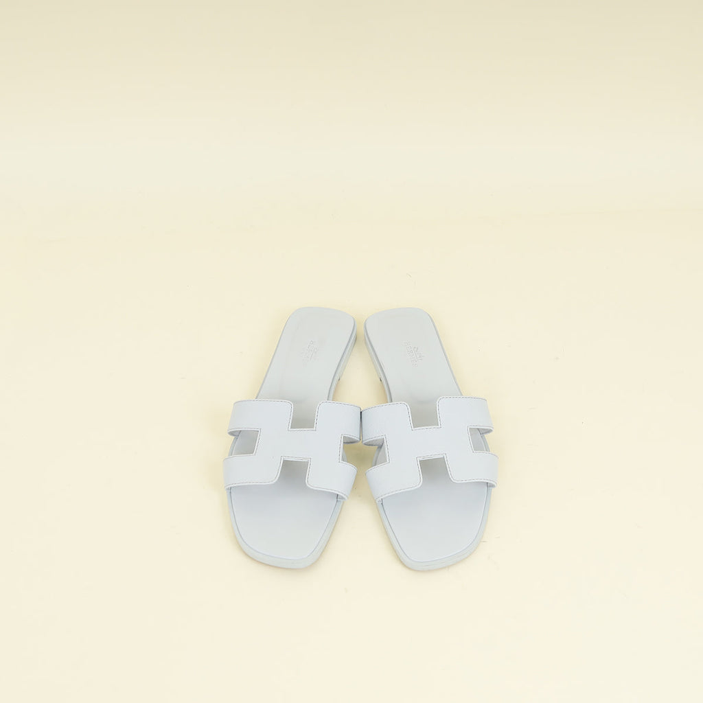 Hermes Bleu Glacier Oran Sandals 38.5