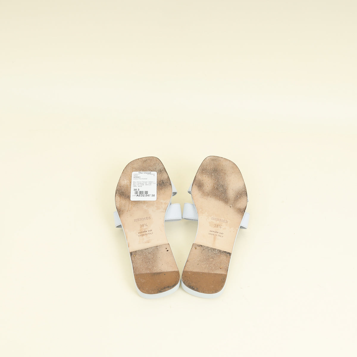 Hermes Bleu Glacier Oran Sandals 38.5
