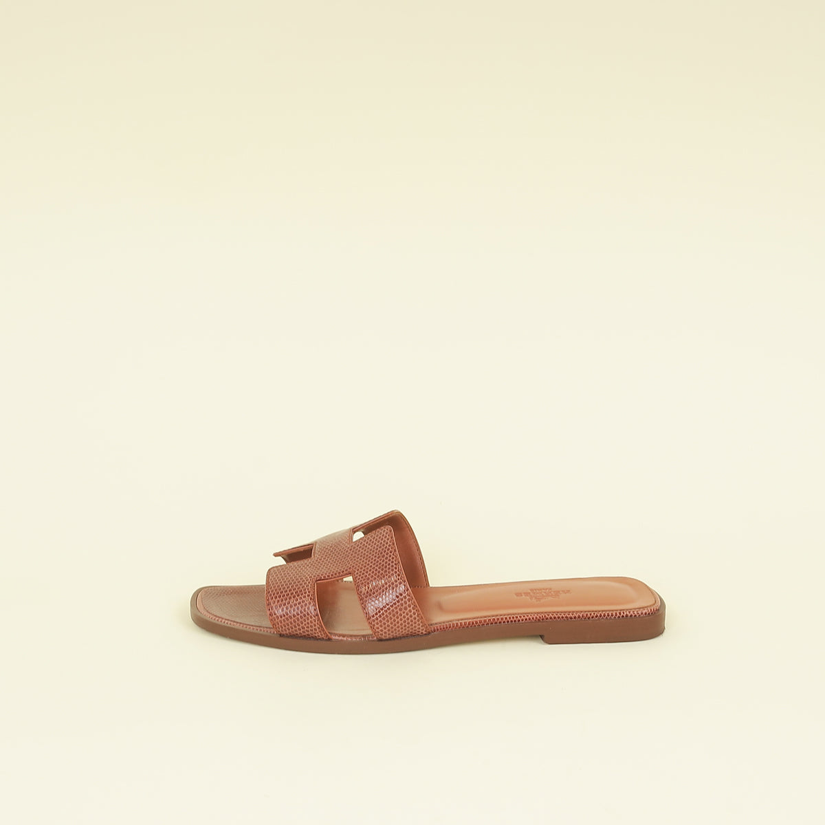 Hermes Marron Alezan Oran Lizard Sandal 38.5