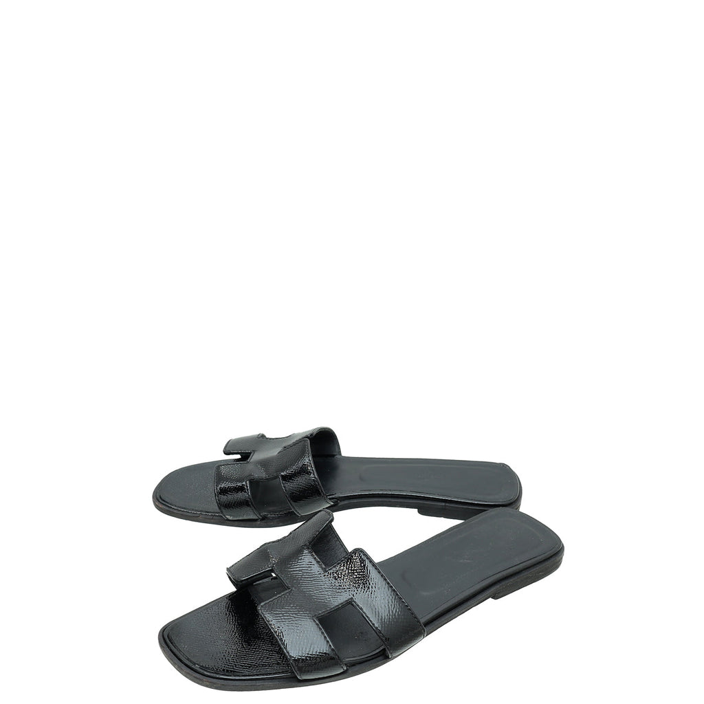 Hermes Noir Oran Vernis Sandal 38.5