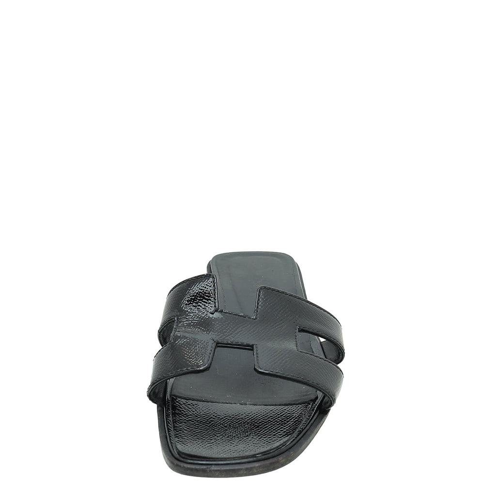 Hermes Noir Oran Vernis Sandal 38.5