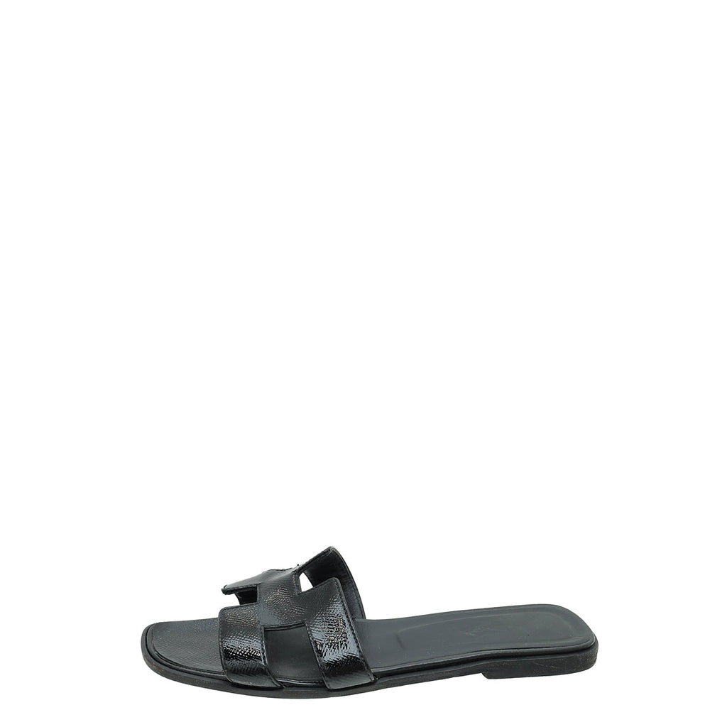 Hermes Noir Oran Vernis Sandal 38.5