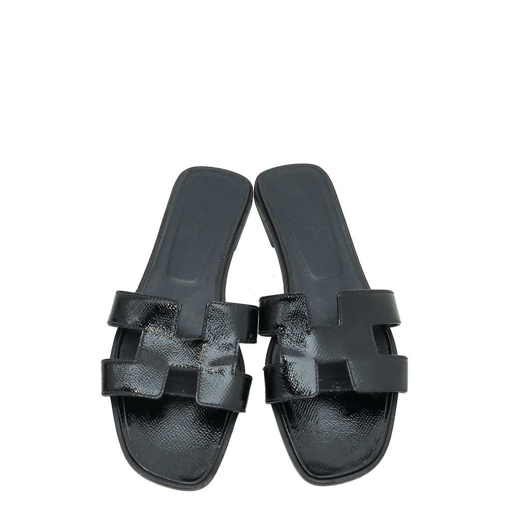 Hermes Noir Oran Vernis Sandal 38.5
