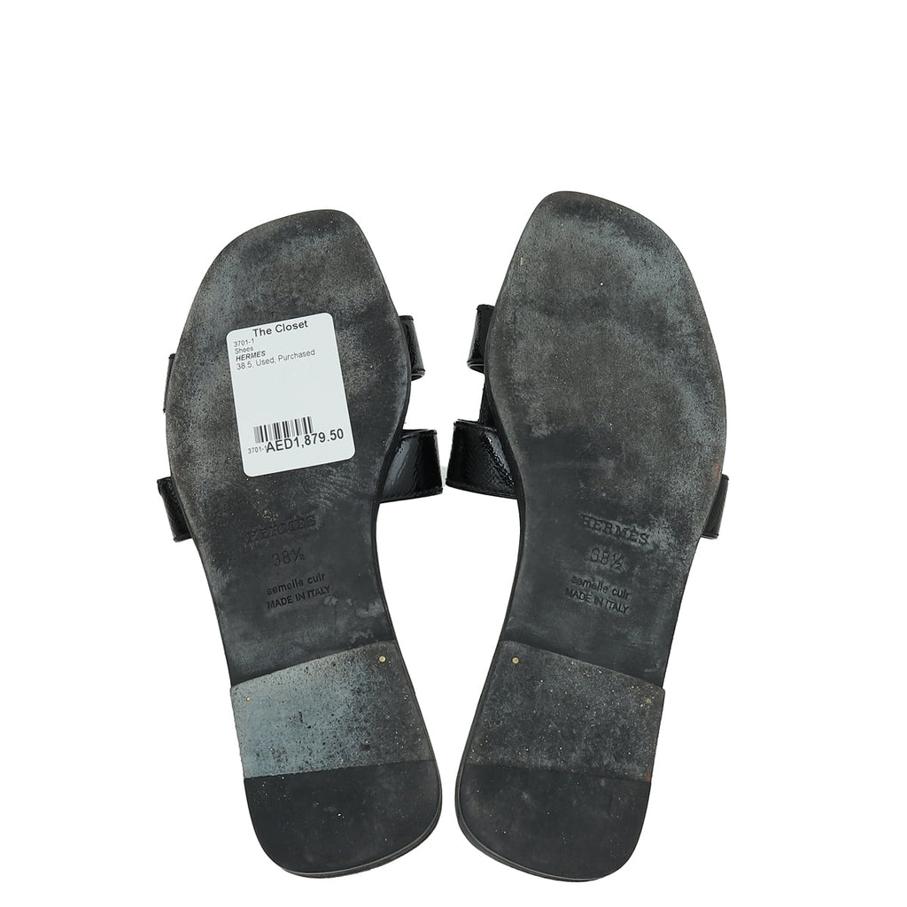 Hermes Noir Oran Vernis Sandal 38.5