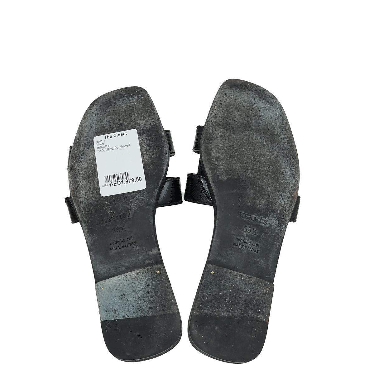 Hermes Noir Oran Vernis Sandal 38.5