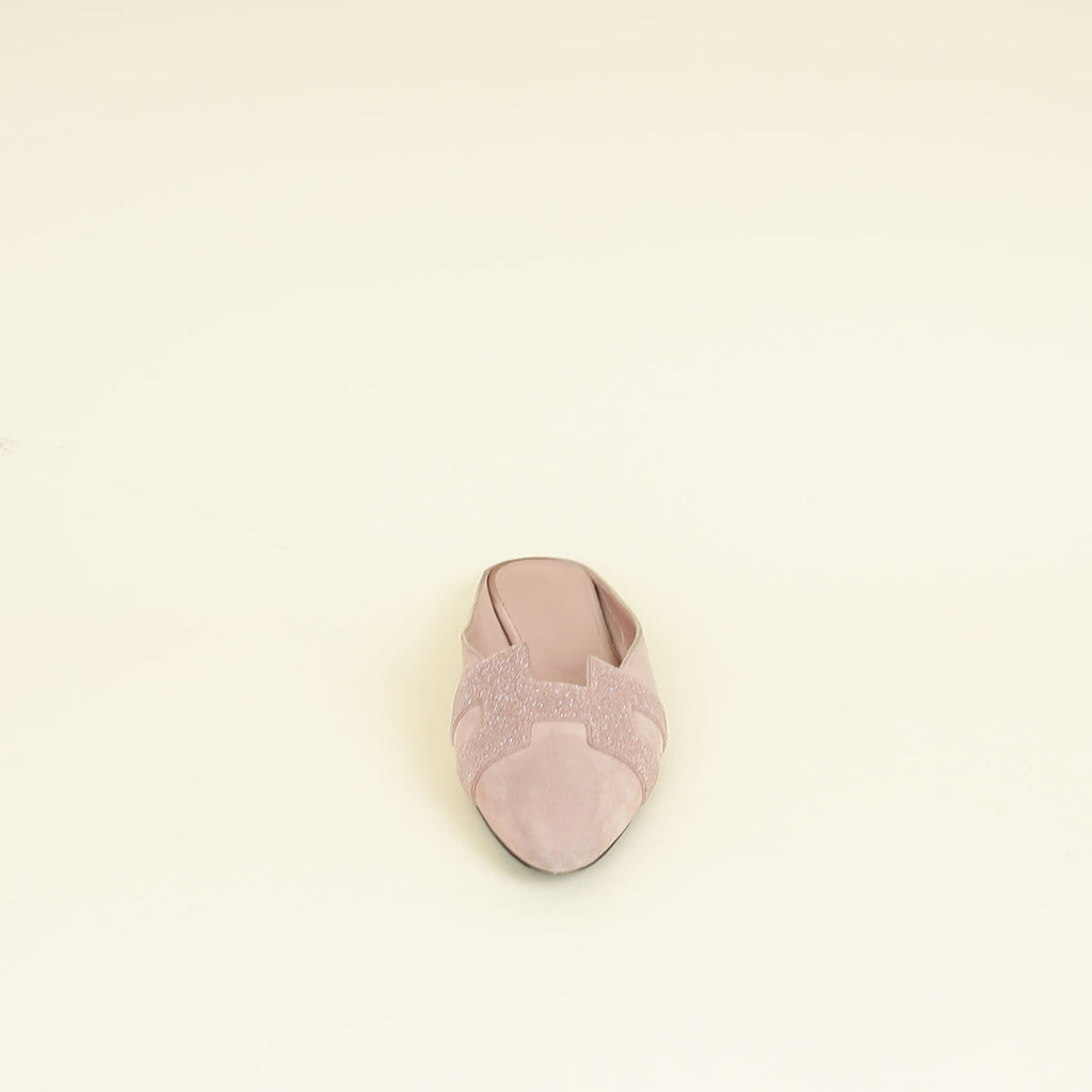 Hermes Pink Roxane Goatskin Suede Crystal Mules 38.5