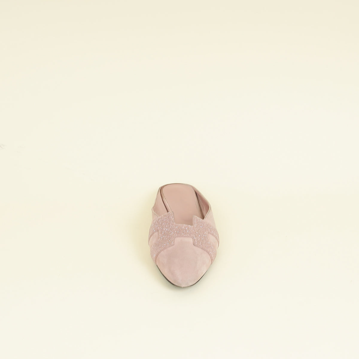 Hermes Pink Roxane Goatskin Suede Crystal Mules 38.5